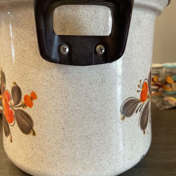 Vintage Sanko Ware Japan Country Flowers Porcelain Enamel Cookware Pot 9"x10" - Picture 3 of 10